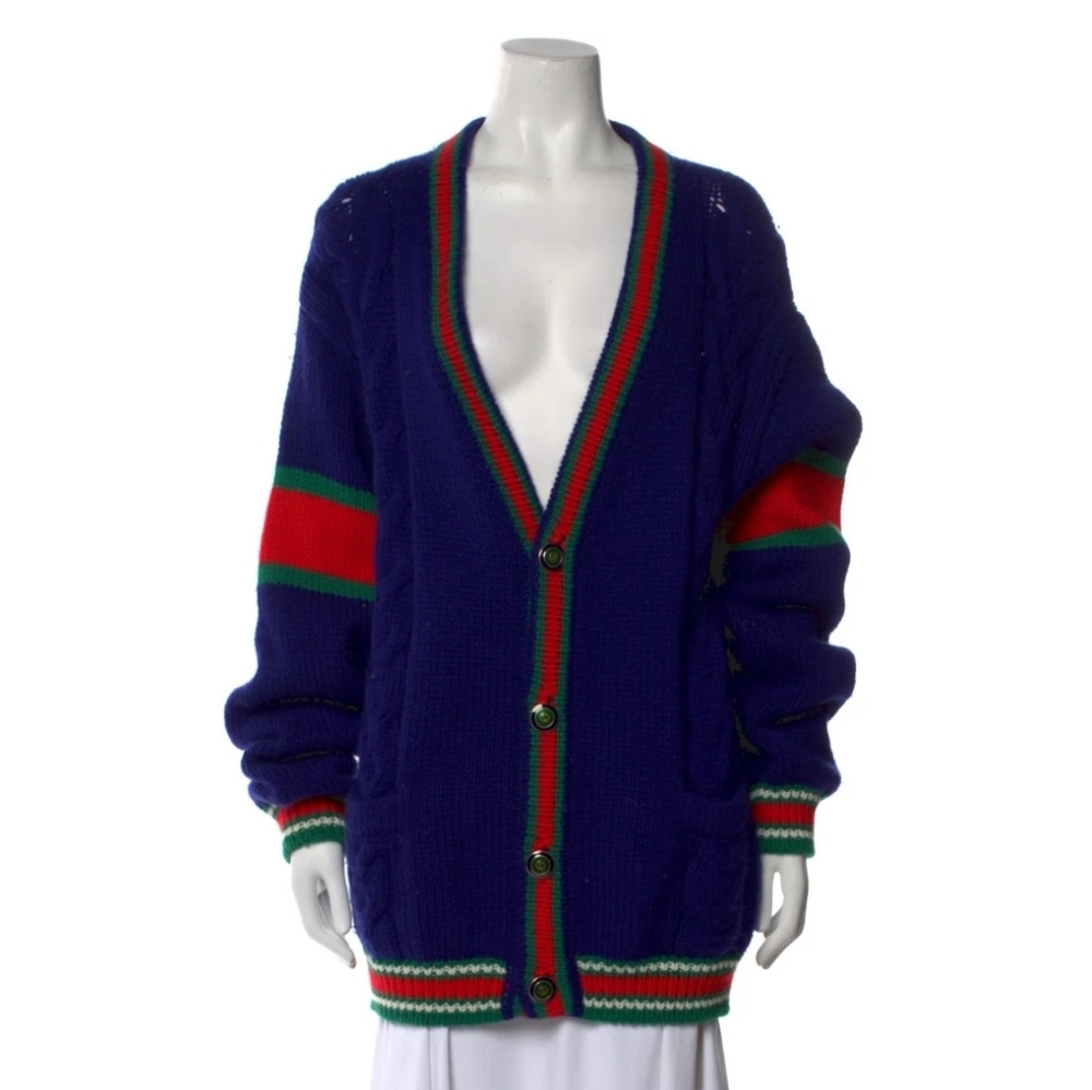 Gucci Wool Striped Initial Cardigan Sweater Retail $1K Med